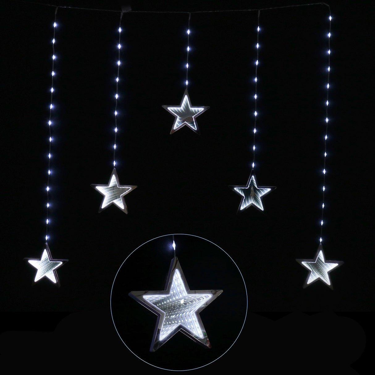 Stockholm Christmas Lights Curtain 240 LED Infinity Star Cool White