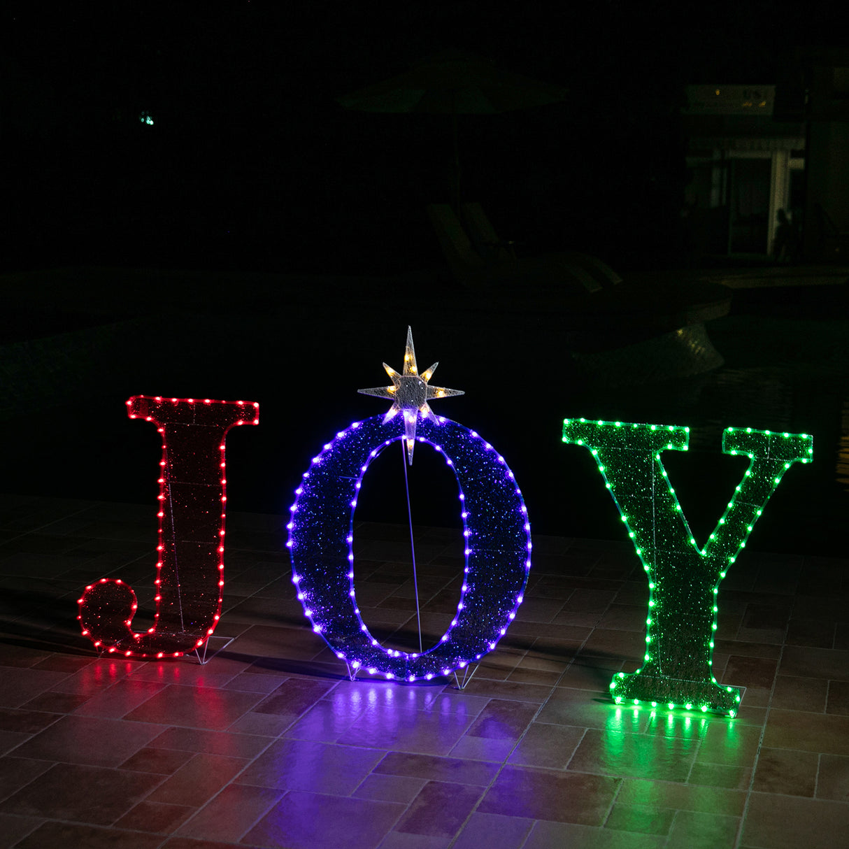 Stockholm Christmas Lights Motif 216 LED Joy Sign Tinsel Mesh RGB Warm White