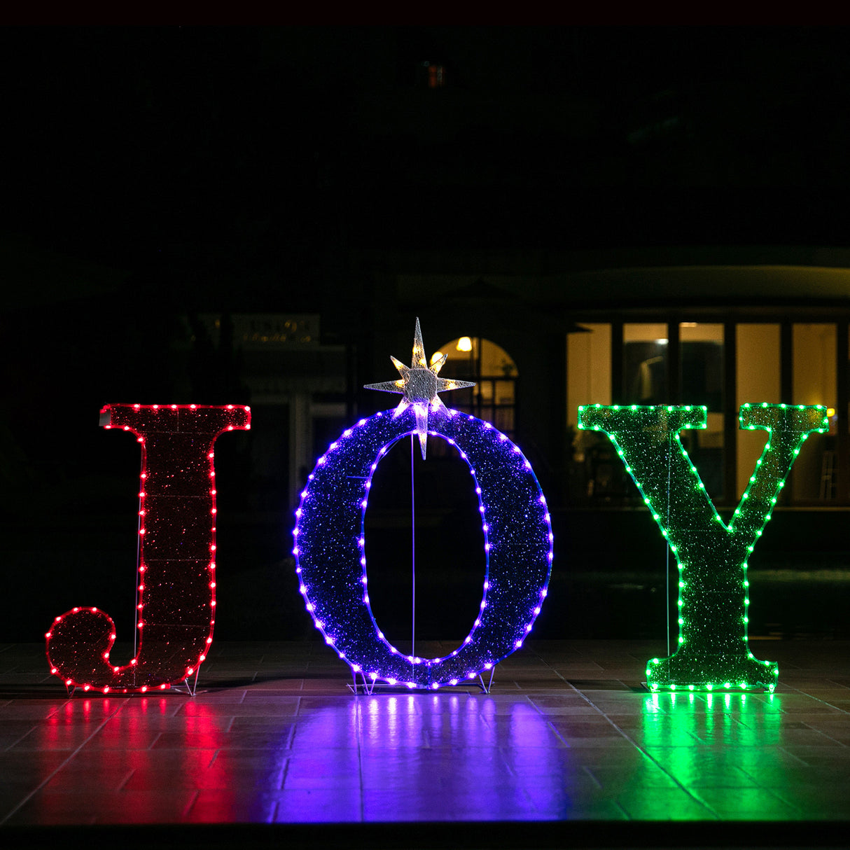 Stockholm Christmas Lights Motif 216 LED Joy Sign Tinsel Mesh RGB Warm White