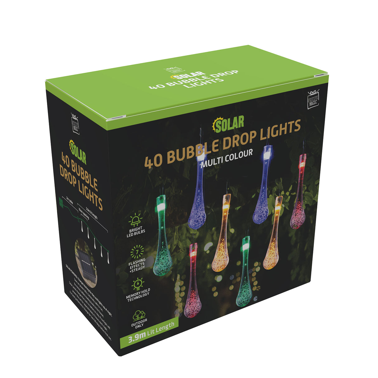 Stockholm Christmas Lights Solar LED String Bubble Multi