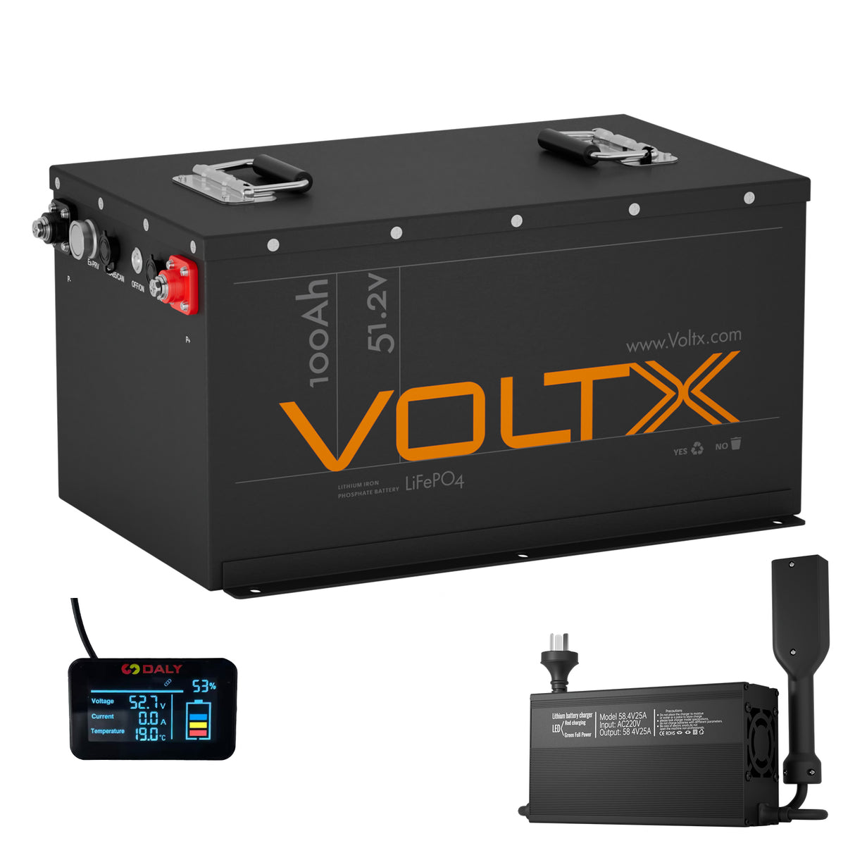BUNDLE DEAL - VoltX 48V 100Ah LiFePO4 Golf Cart Battery + 58.4V 25A EZGO TXT Charger