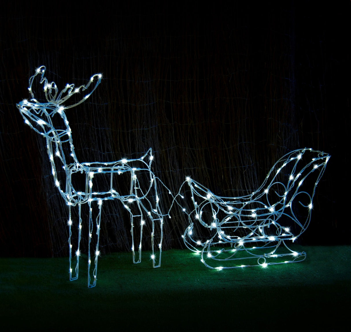 Stockholm 160 Led Deer With Sleigh Cool White Outdoor Solar Christmas Reindeer Light 145cm