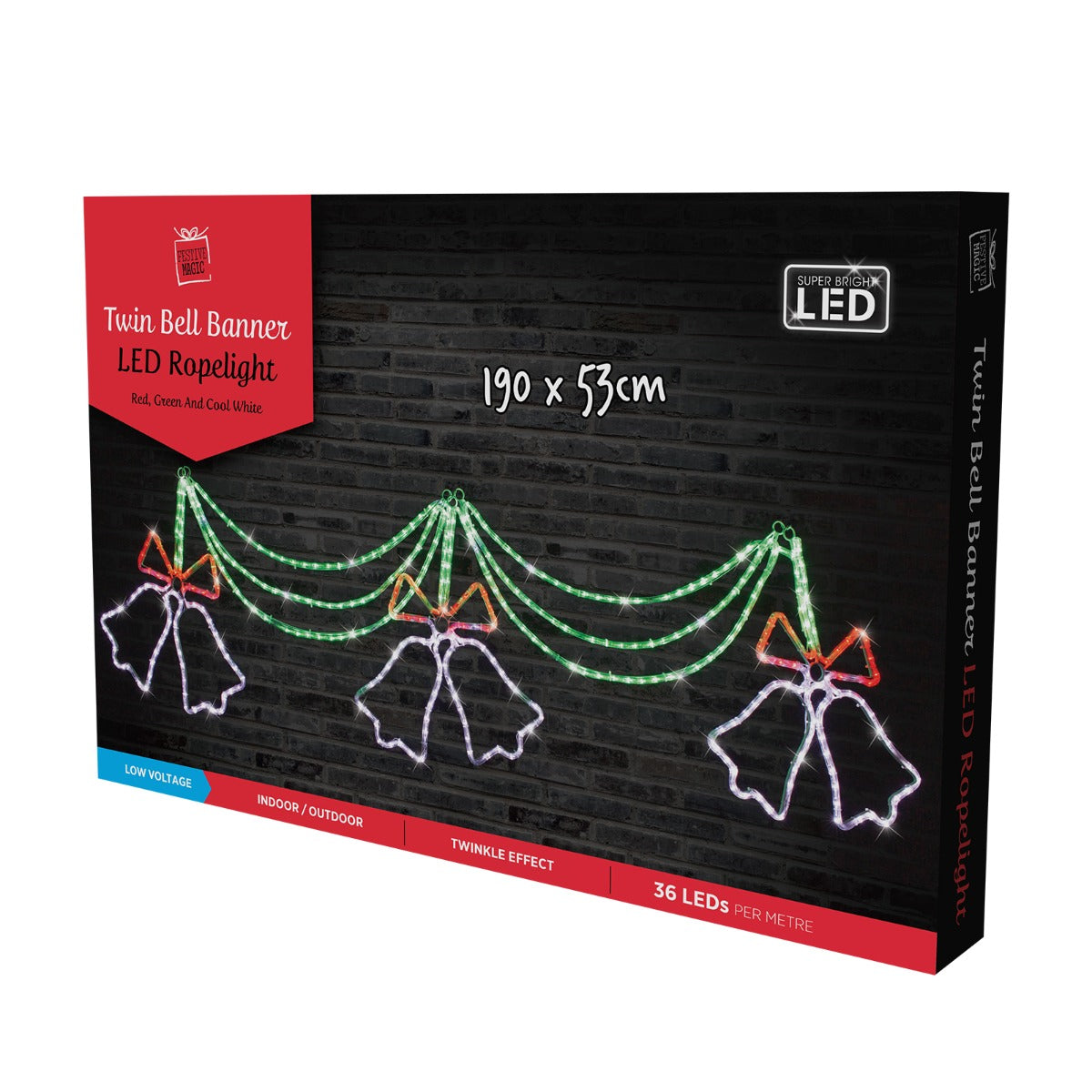 Stockholm Christmas Lights Motif LED Ropelight 3 Bells Drape