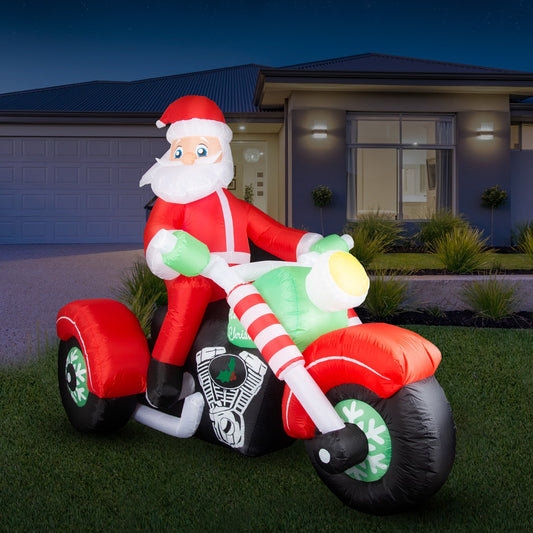 Stockholm Christmas Lights Xmas Inflatable Airpower Santa On Jumbo Drag Bike
