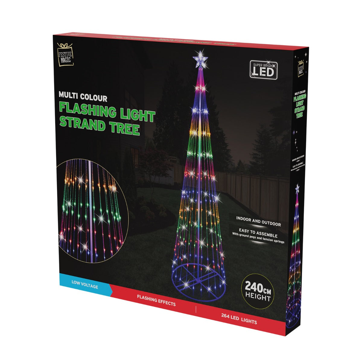 Stockholm Christmas Lights Xmas Tree Strand Flashing Light Multi Color 264 LEDs