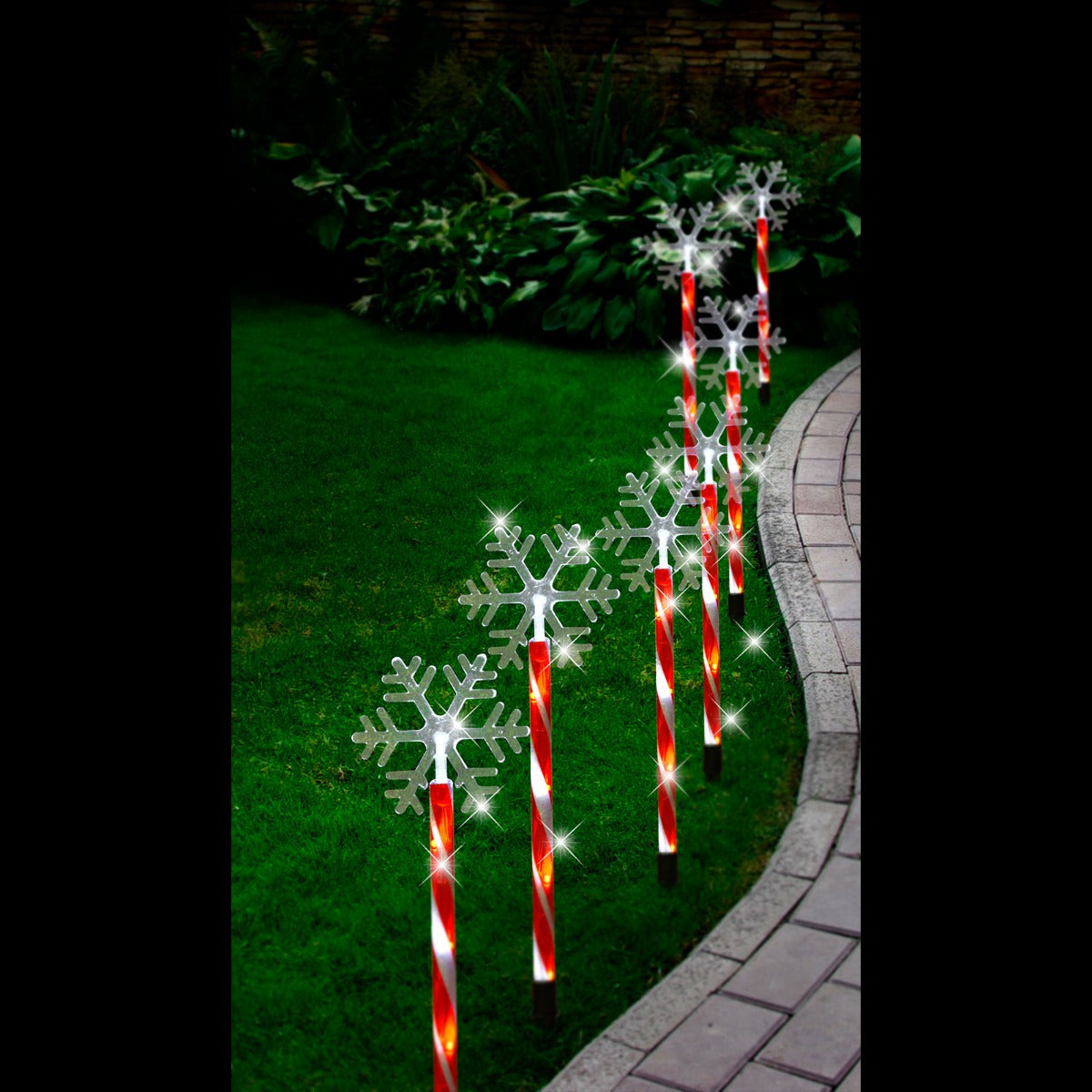 Stockholm Christmas Lights Solar Path Light Candy Snowflake Cool White LEDs 8pc