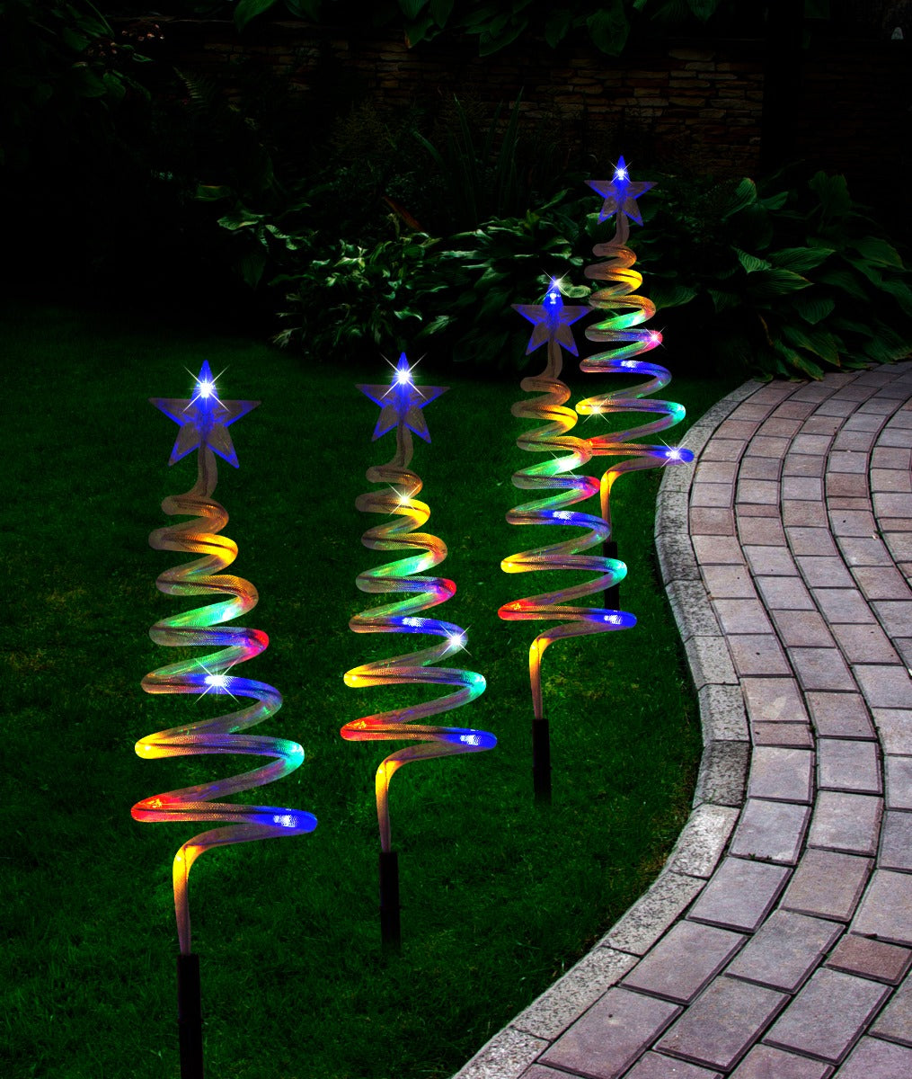 Stockholm Christmas Lights Solar Path Light Spiral Tree 4pc 40 LEDs Multi Color